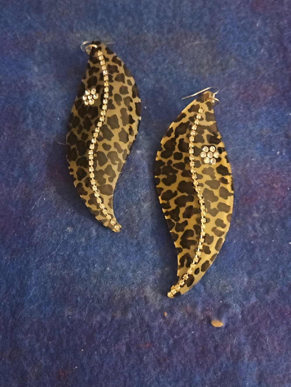 3 For $15 Leopard Print Leaf Dangle Earrings with Rhinestone Accent